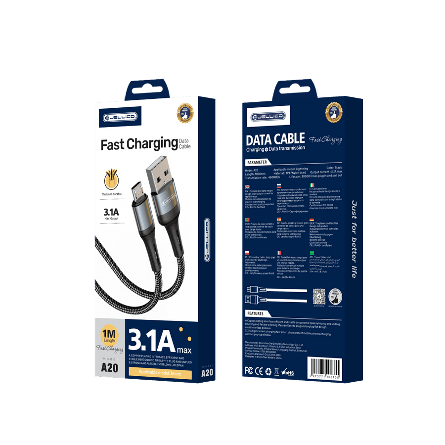 JELLICO kabel - A20 Micro USB 3.1A 1m czarny